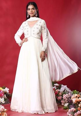Off White Floral Bead Embellished Anarkali Kurta