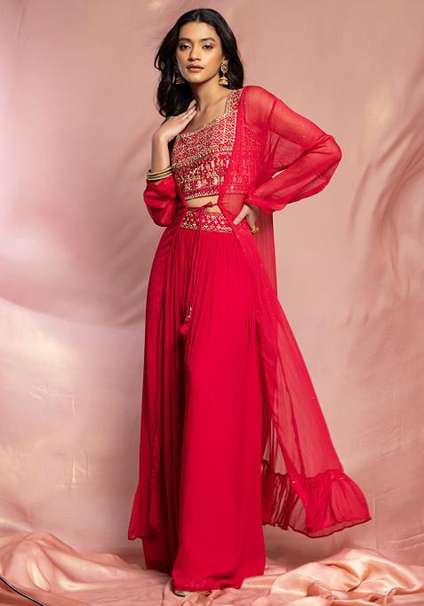 Rose Pink Embroidered Palazzo Set