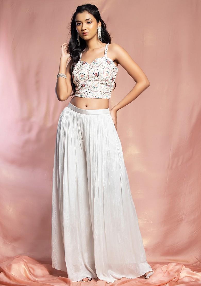Yellow Palazzo Set With Floral Embroidered Blouse And Dupatta