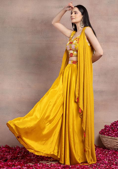 Mustard Yellow Embroidered Jacket Style Sharara Suit main image 1
