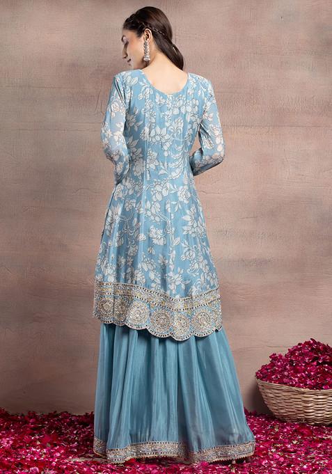 Sky Blue Muslin Kurti Sharara with Dupatta
