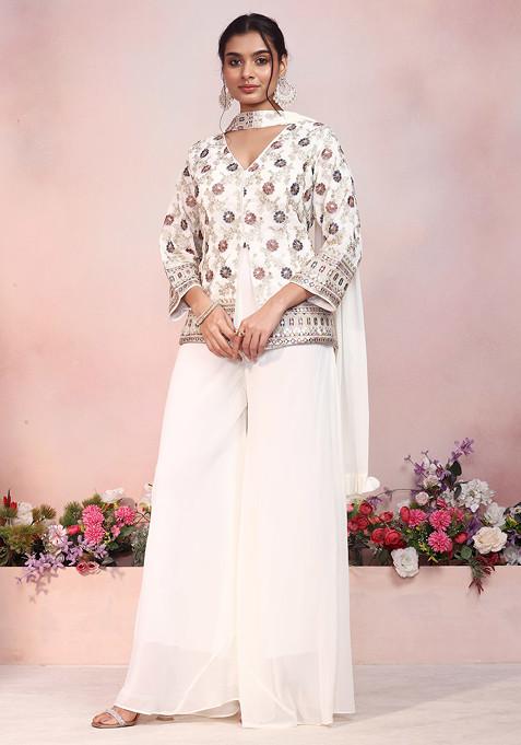 Intricate Zari Gotta Patti Embroidered Kurta Dhoti Set & Scalloped Organza Dupatta