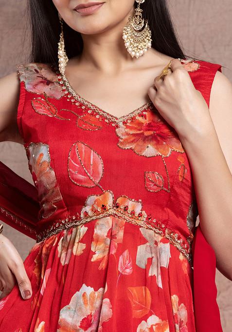 Red Short Kurta Sharara Set