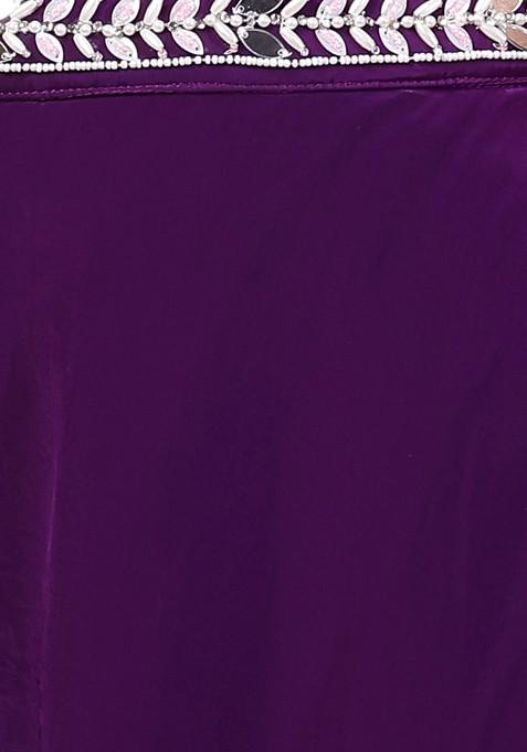 Purple Mirror Embellished Kurta with Embroidered Sharara & Dupatta