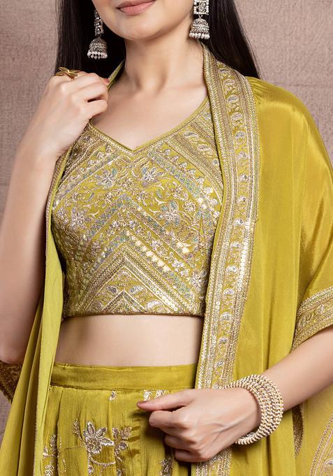 Designer Pastel Green Chinon Zari Embroidered Ready to Wear Blouse Crop Top ACP04