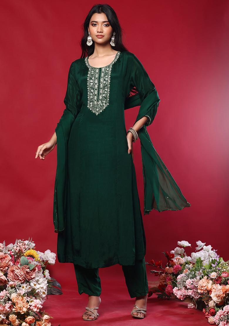 Green Designer Kurta Set, Designer orders Kurtis, Embroided Ready To Wear Kurta Set With Dupatta, Kurta For Women, Indian Dress, Casual Wear Kurta