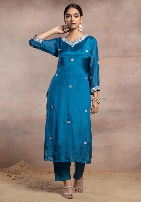 Women Teal Blue Kurta Set main image 1