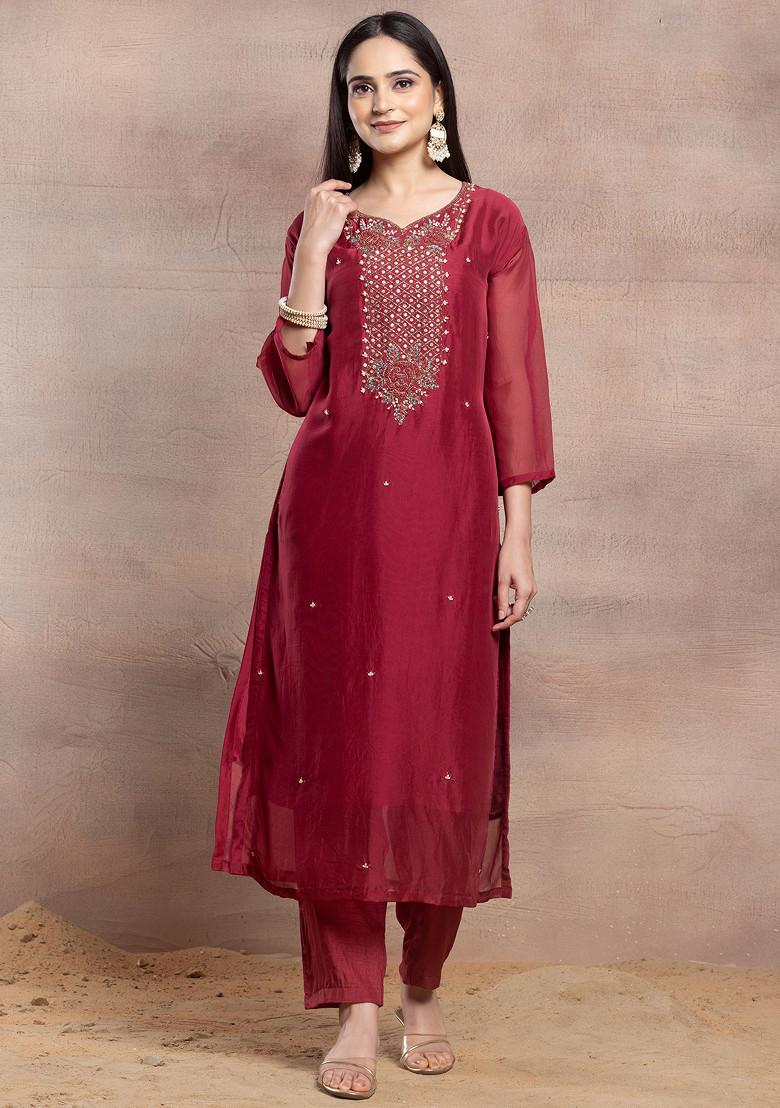 Sequin Embroidery Kurta With Trousers & Dupatta Set For Women main image 1