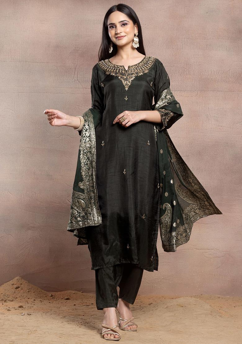 Women  Green Gota Lace Embellished Kurta With Bottom And Dupatta