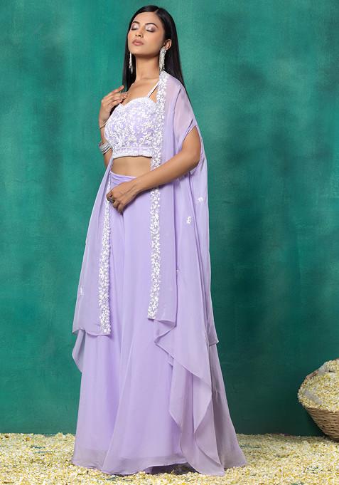 Teal Sharara And Crop Top Set With Colorful Resham, Cut Dana And Moti Embroidered Spring Blooms main image 0