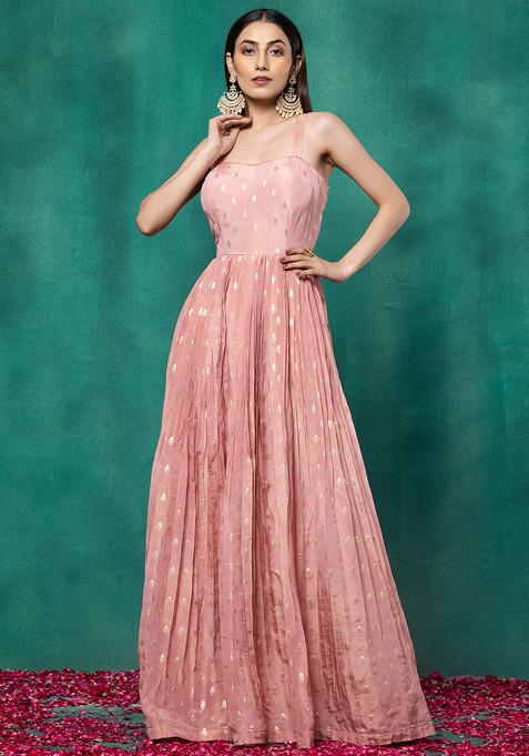 Peach brocade anarkali