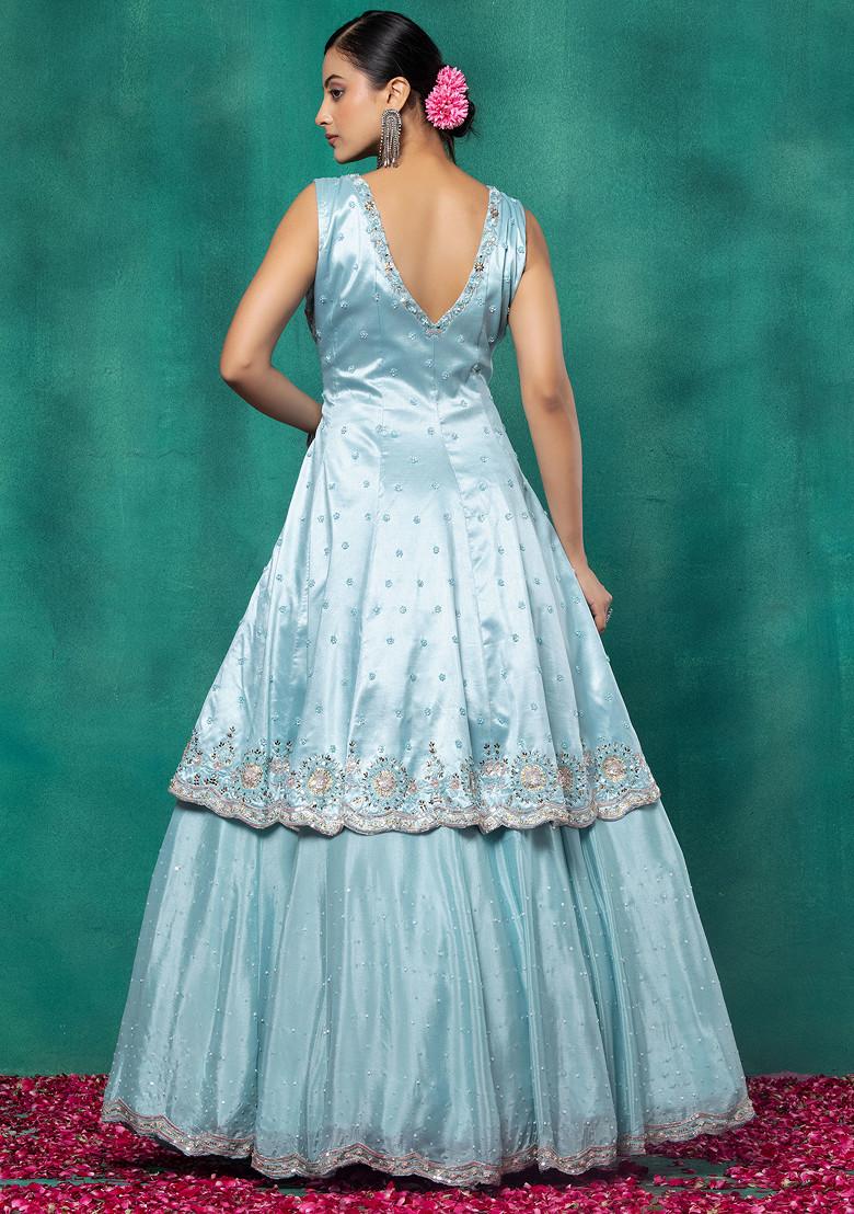 Aqua Blue Lehenga Set With Sequin Embellished Kurta And Dupatta - Indya