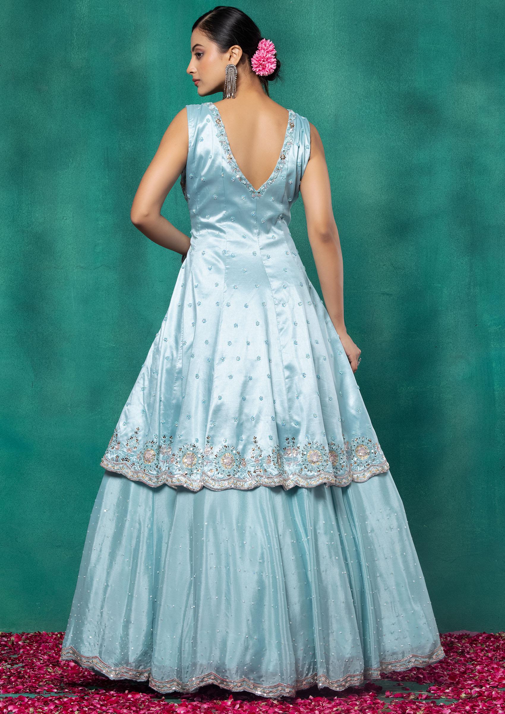 Aqua Blue Lehenga Set With Sequin Embellished Kurta And Dupatta - Indya