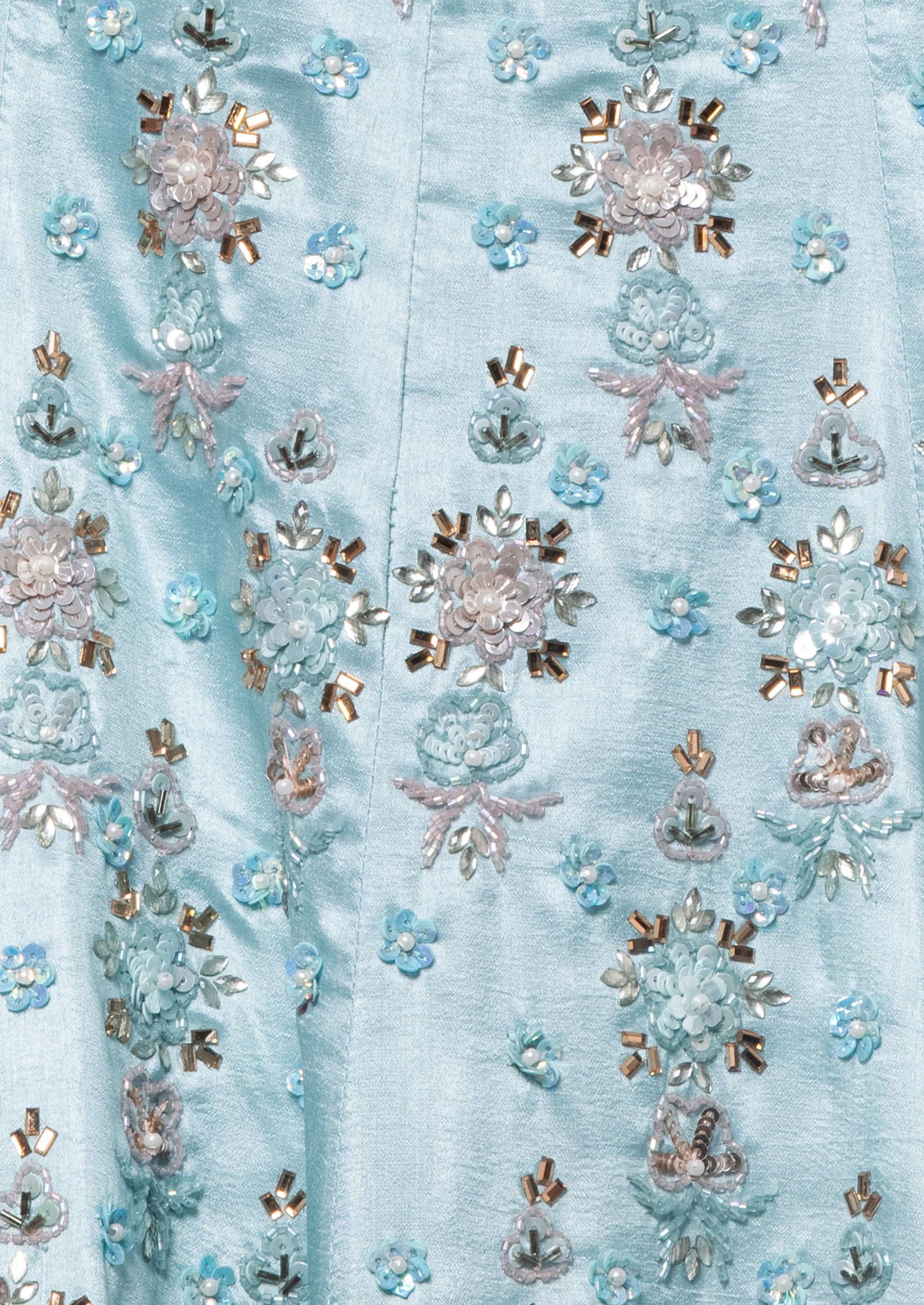 Aqua Blue Lehenga Set With Sequin Embellished Kurta And Dupatta - Indya