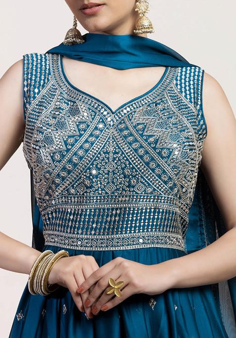 Women Floral Zari and Sequinned Embroidered Anarkali Kurta Set with Dupatta