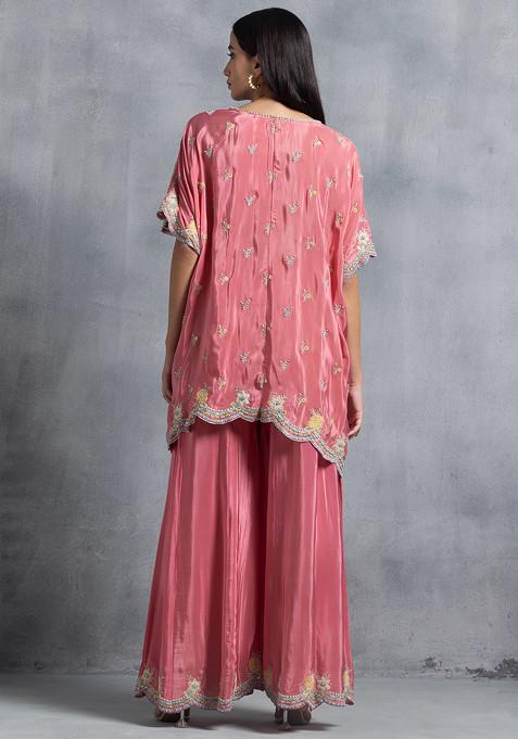 Women'S Sea Green & Peach Cotton Kurta Sharara Set