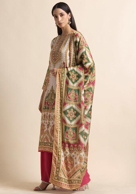 PINK ABSTRACT PRINT KURTA PANT CO-ORD SET