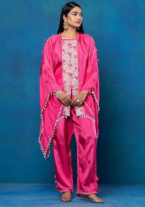 Juanita- Handwoven Zari Comfort Fit Kaftan Set in Light Rose Color