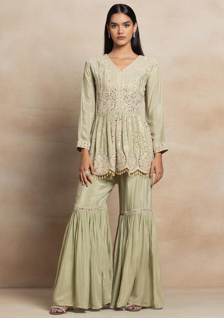 Festive Green Zari Kurta Sharara Set
