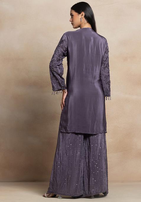 Buy Women Dark Grey Sequin Embroidered Sharara Set With Pearl Hand ...