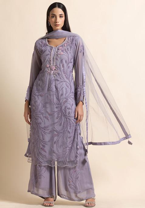 Royal Purple Embellished Cape with Sharara Set main image 1