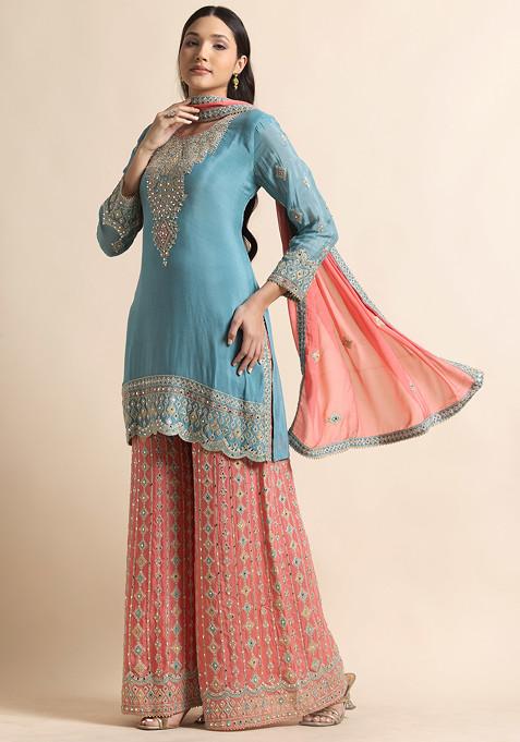 Embellished Kurta With 3 Layered Sharara & Ruffled Dupatta main image 0