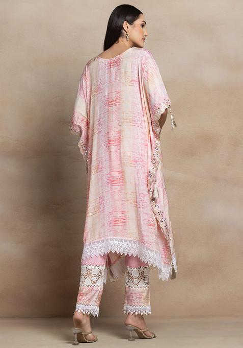 Women Pink Solid Viscose Kurta Pant & Dupatta With Mirror Work & Gota Patti