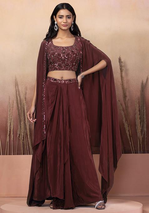 Rusty Rose Lehenga Set With Sequin Hand Work Blouse And Jacket