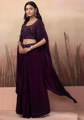Purple Lehenga Set With Sequin Hand Work Blouse And Jacket