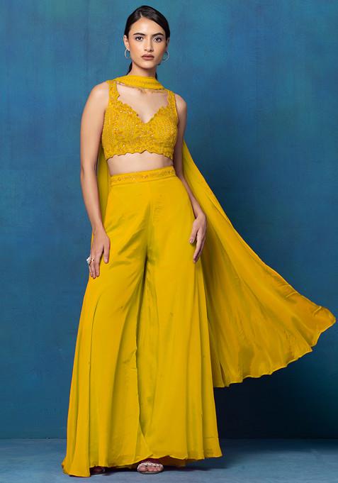 Yellow Sharara Set With Sequin Hand Work Blouse And Dupatta