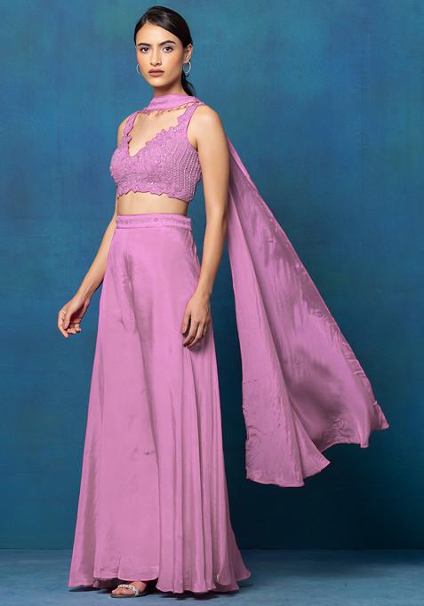 Pastel Pink Sharara Set With Sequin Hand Work Blouse And Dupatta