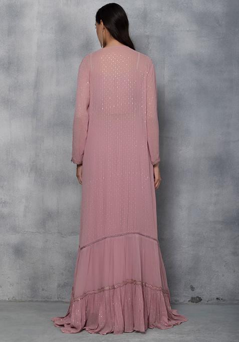 Buy Women Pink Floral Print Sharara Set With Zari Sequin Embellished