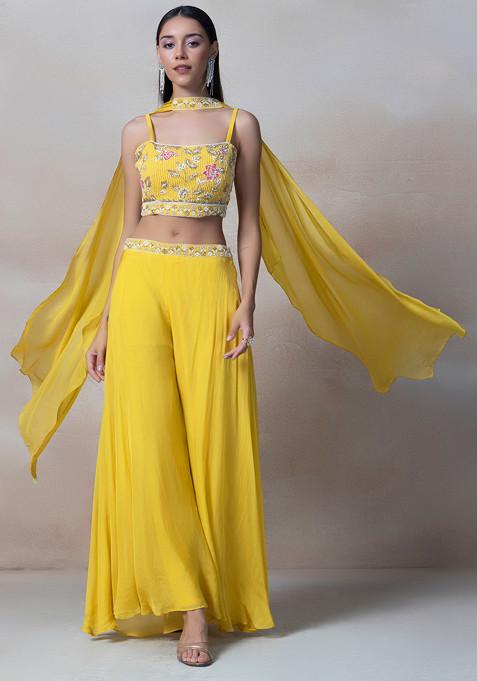 Yellow Cutdana Embroidered Sharara Set With Sequin Embellished Blouse And Dupatta