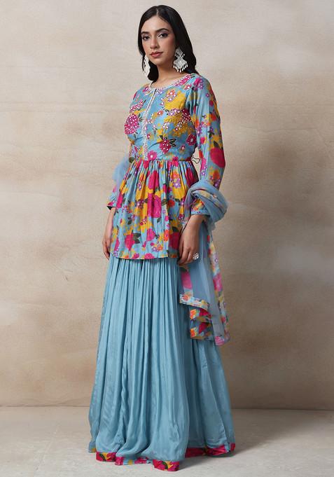 CROPPED BLOUSE & SKIRT SET BLUE LUNDA