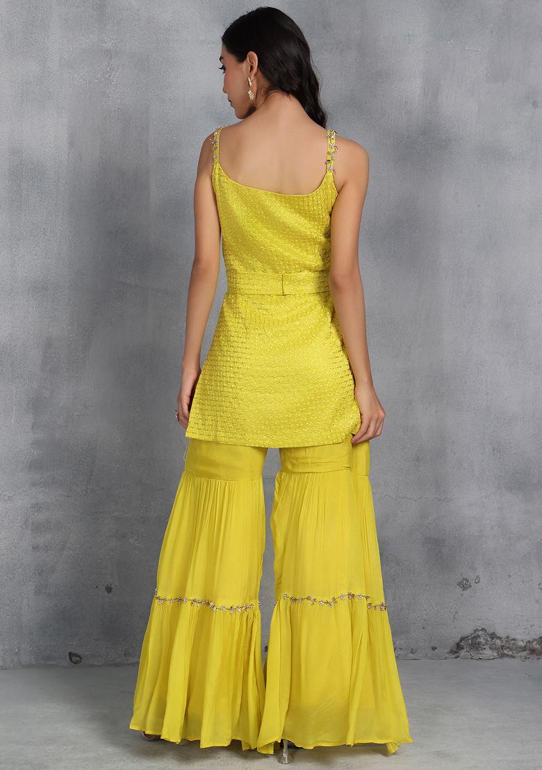 Women's Yellow Floral Kurta with Dupatta & Belt