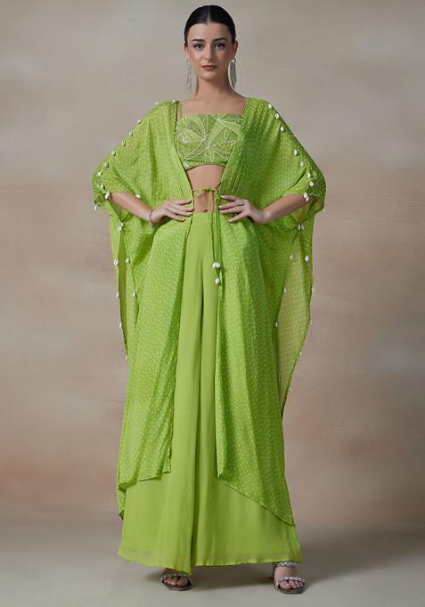 Green Sharara Set With Embellished Blouse And Printed Dupatta