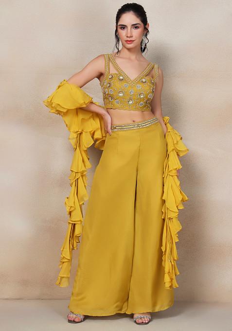 Yellow Sharara Set With Sequin Bead Embellished Blouse And Dupatta