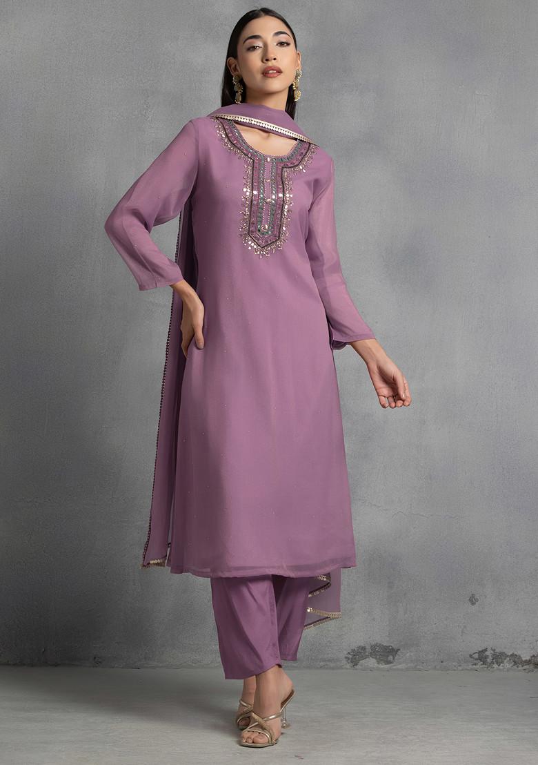 Pink Gota Patti Hand Embroidered Kurta Set With Pants And Dupatta