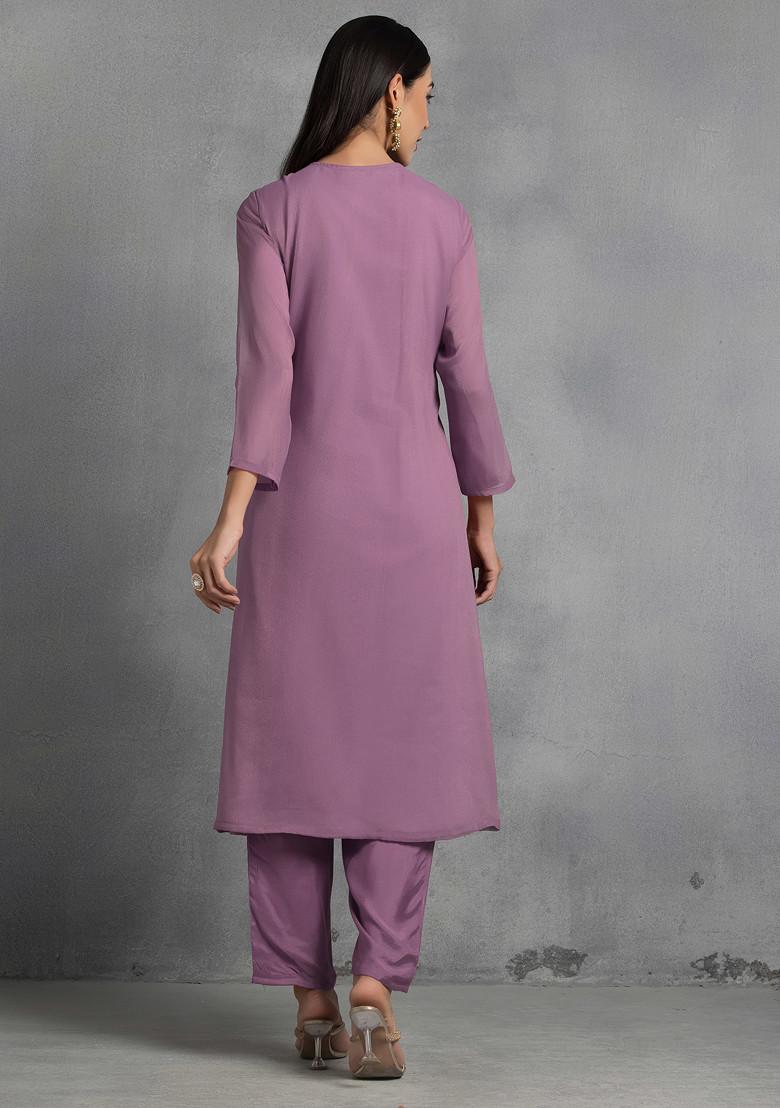 Pink Gota Patti Hand Embroidered Kurta Set With Pants And Dupatta