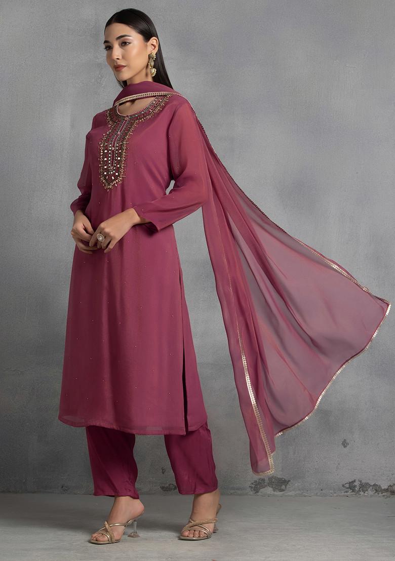 Red Gota Patti Mirror Hand Embroidered Kurta Set With Pants And Dupatta