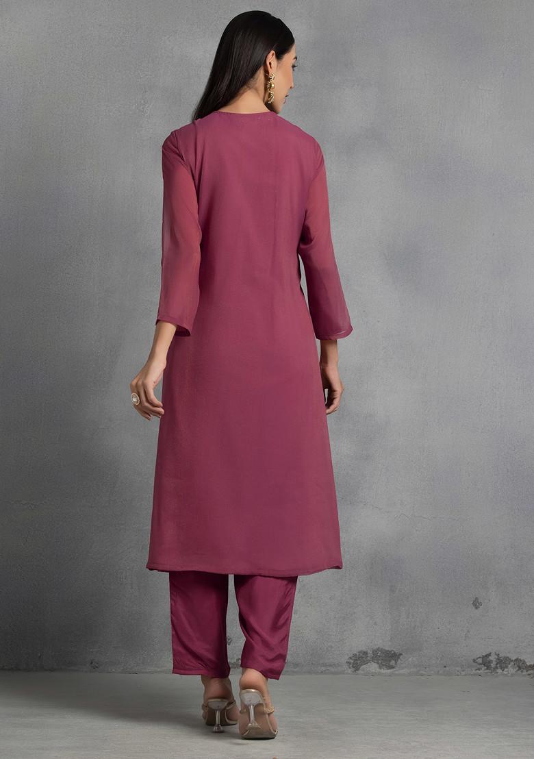 Red Gota Patti Mirror Hand Embroidered Kurta Set With Pants And Dupatta