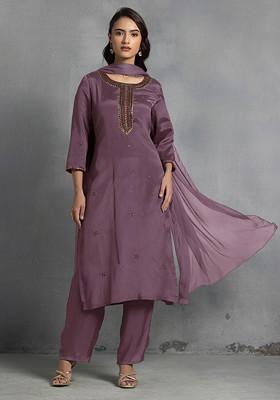 Rusty Rose Cutdana Thread Hand Embroidered Kurta Set With Pants And Dupatta