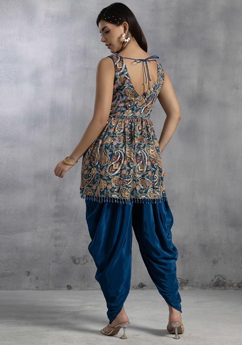 Embellished Shirt Collar Kurti with Dhoti Pants