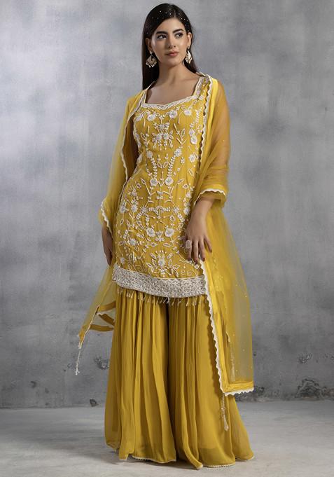 Yellow Sharara Set With Bead Sequin Embellished Kurta And Dupatta