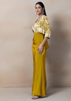 Mustard Thread Embroidered Jacket Set