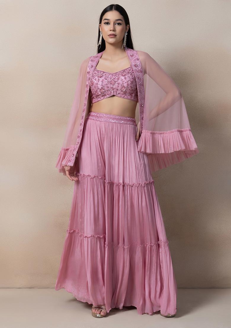 Dull Pink Sequin Embroidered Net Plazzo Set