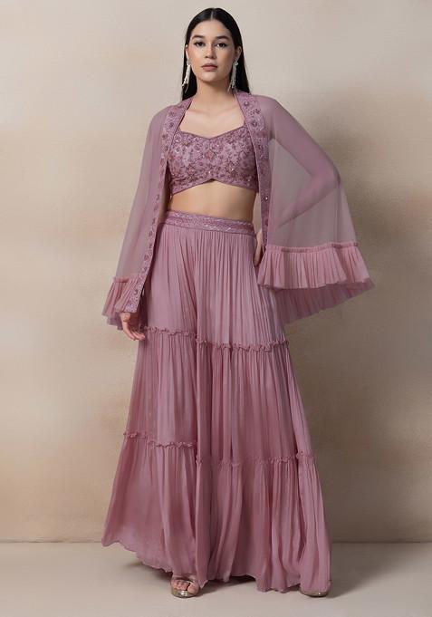 Light Mauve Sequin Embroidered Net Plazzo Set