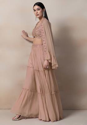 Rusty Rose Sequin Embroidered Net Plazzo Set