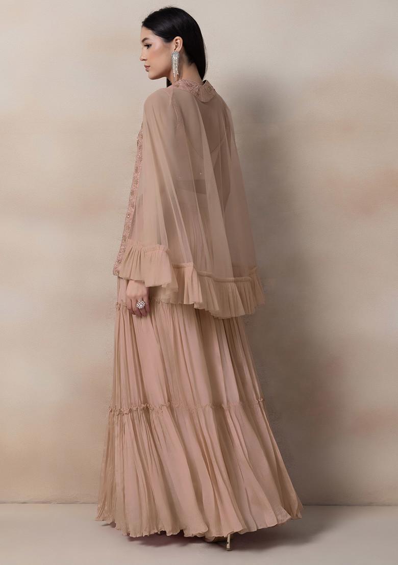 Rusty Rose Sequin Embroidered Net Plazzo Set