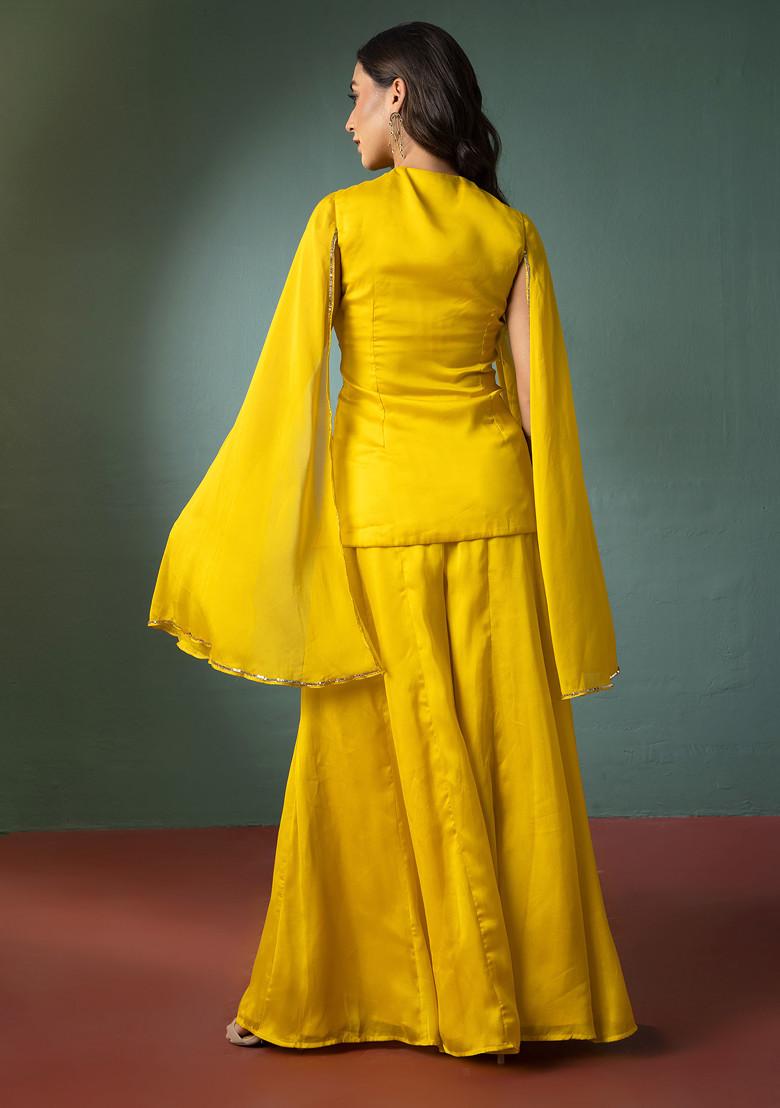 Mustard Palazzo With Hand Embroidered Kurta